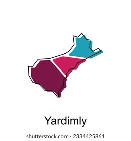 mapa de la plantilla de diseño de vectores Yardimly, fronteras nacionales e ilustración de ciudades importantes sobre fondo blanco