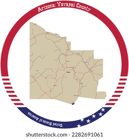 Map of Yavapai County in Arizona, USA arranged in a circle.