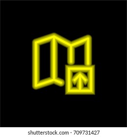 Map yellow glowing neon ui ux icon. Glowing sign logo vector