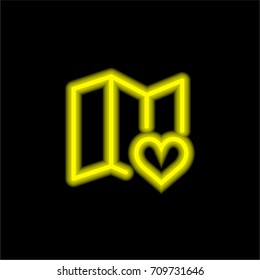 Map yellow glowing neon ui ux icon. Glowing sign logo vector