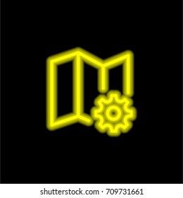 Map yellow glowing neon ui ux icon. Glowing sign logo vector