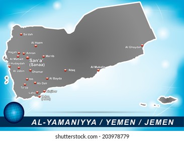 Map of Yemen with abstract background in blue