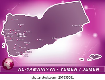 Map of Yemen with abstract background in violet
