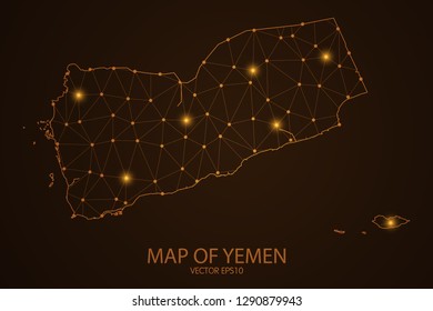 Map of Yemen - Abstract mash line and point scales on dark background. 3D mesh polygonal network connections.Vector illustration eps 10. 