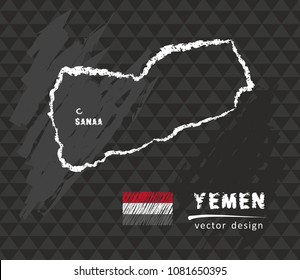 Map of Yemen, Chalk sketch vector illustration