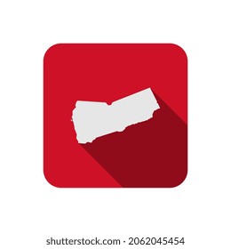 Map of Yemen on red square with long shadow