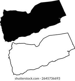 Map of Yemen Silhouette Flat and Outline Design
