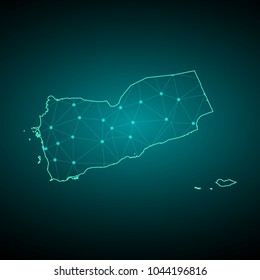 Map of Yemen. Wire frame 3D mesh polygonal network line, design sphere, dot and structure. communications map of Yemen. Vector Illustration EPS10.