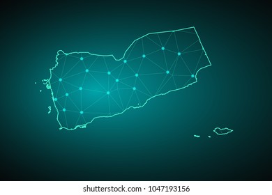 Map of Yemen. Wire frame 3D mesh polygonal network line, design sphere, dot and structure. communications map of Yemen. Vector Illustration EPS10.