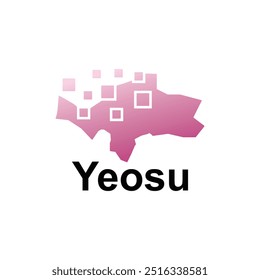 Map of Yeosu - location on South Korea, design with digital pixel modern simple logo template vector