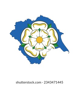 El mapa del condado de Yorkshire con su bandera aislada de fondo blanco. Ilustración del vector