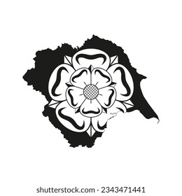 The map of the Yorkshire county with its flag in white and black colours isolated on white background. Vector illustration