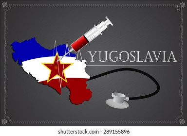 Map of Yugoslavia with Stethoscope and syringe.