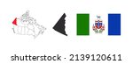 Map of Yukon. Flag of Yukon. Provinces and territories of Canada. Vector illustration
