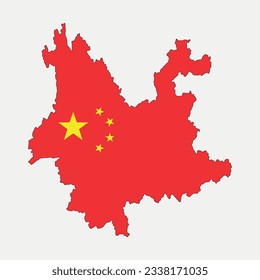 Map of Yunnan - China flag country region outline silhouette vector illustration
