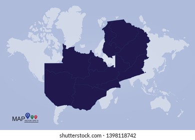 Map of Zambia - Blue Geometric Rumpled Triangular, Polygonal Design For yours. Vector illustration eps 10. - Vector