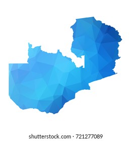 Map of Zambia - Blue Geometric Rumpled Triangular, Polygonal Design For yours. Vector illustration eps 10.