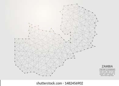 A map of Zambia consisting of 3D triangles, lines, points, and connections. Vector illustration of the EPS 10.