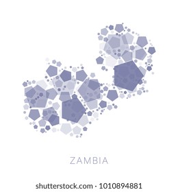map of Zambia filled with abstract mosaic of pentagons of random sizes and degrees of transparency on white background