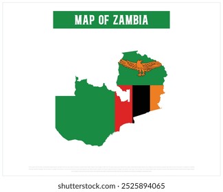 Map of Zambia with flag on a white background, National Day of Zambia, Zambia, Editable Vector illustration of Zambia Map, Independence Day, Map and Flag