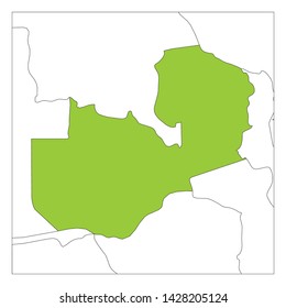 Map of Zambia green highlighted with neighbor countries.