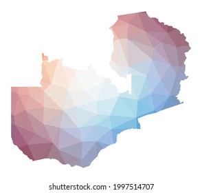 Mapa de Zambia. Baja ilustración policial del país. Diseño geométrico con rayas. Tecnología, Internet, concepto de red. Ilustración vectorial.