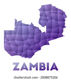 Map of Zambia. Low poly illustration of the country. Purple geometric design. Polygonal vector illustration.
