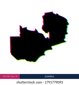 Map of Zambia in multicolor style on the border vector design template