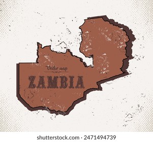 Map of Zambia in the old style, brown graphics in retro western style.