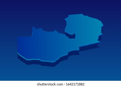 map of Zambia on blue background. Vector modern isometric concept greeting Card illustration eps 10.