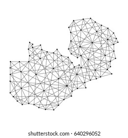 Map of Zambia from polygonal black lines and dots of vector illustration