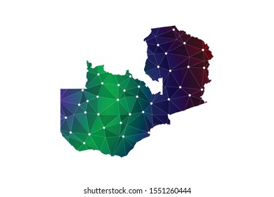 Map of Zambia. Wire frame 3D mesh polygonal network line, design sphere, dot and structure. communications map of Zambia. Vector Illustration EPS10.