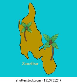 Map of Zanzibar with palms