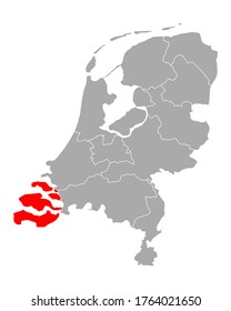 Map of Zeeland in Netherlands on white