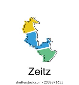 Mapa de diseño de Zeitz colorido, plantilla de vector internacional del Mapa Mundial con el estilo de esbozo gráfico de dibujo sobre fondo blanco