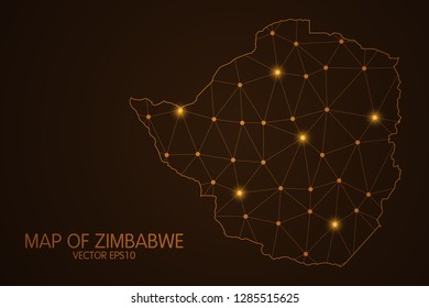 Map of Zimbabwe - Abstract mash line and point scales on dark background. 3D mesh polygonal network connections.Vector illustration eps 10. 