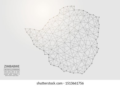 A map of Zimbabwe consisting of 3D triangles, lines, points, and connections. Vector illustration of the EPS 10.