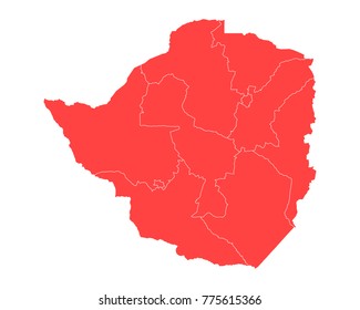 Map of Zimbabwe - High detailed red map on white background. Abstract design vector illustration eps 10.