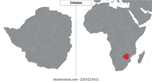 map of Zimbabwe and location on Africa map. Vector illustration