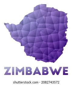Mapa de Zimbabue. Baja ilustración policial del país. Diseño geométrico púrpura. Ilustración vectorial poligonal.