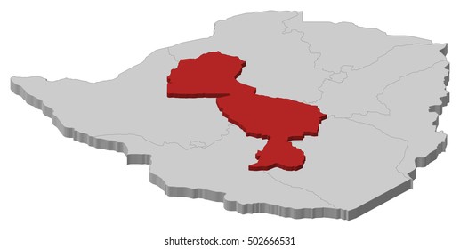 Map - Zimbabwe, Midlands - 3D-Illustration