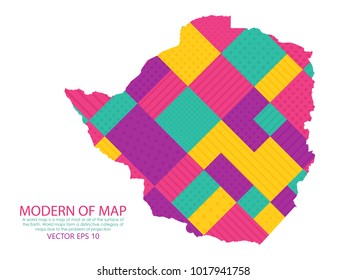 Map of Zimbabwe - Modern Geometric dots and lines background, colorful carving art - blue, yellow and violet. Vector illustration eps 10.