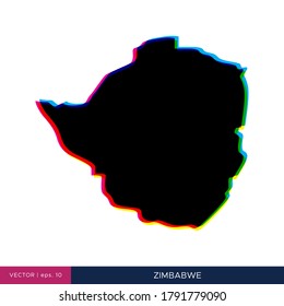 Map of Zimbabwe in multicolor style on the border vector design template