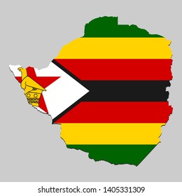 Map of Zimbabwe with national flag. Vector Illustration