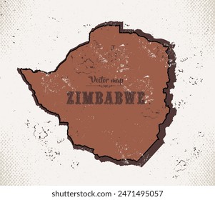 Map of Zimbabwe in the old style, brown graphics in retro western style.