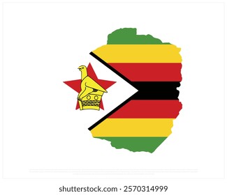 Map of ZIMBABWE on a white background, Editable Vector illustration of ZIMBABWE flag, National Day design, Map Flag of Zimbabwe flat design, National Day of Zimbabwe