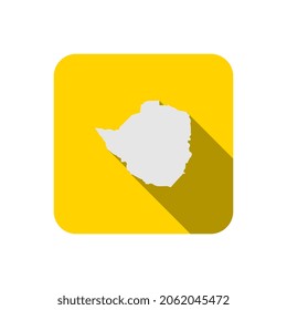 Map of Zimbabwe on yellow square with long shadow