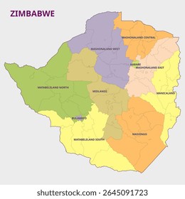 Mapa das províncias e regiões do Zimbábue