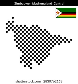 Map of Zimbabwe region Mashonaland-Central in larger cross shaped dots with national flag