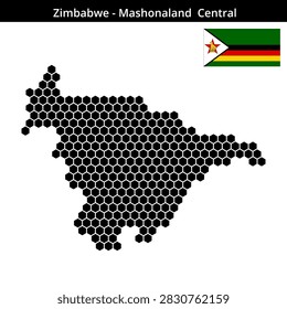 Map of Zimbabwe region Mashonaland-Central in medium hexagonal dots with national flag